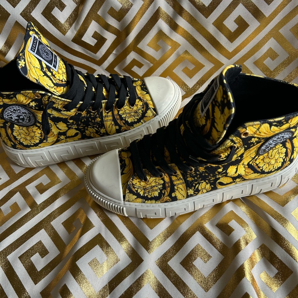 Versace Black and Yellow High-Top Sneakers